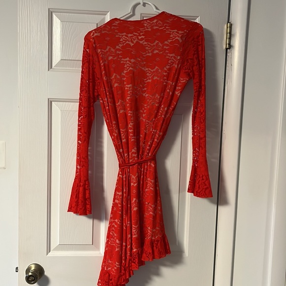 HAH Revolve red lace wrap dress M - Picture 9 of 10